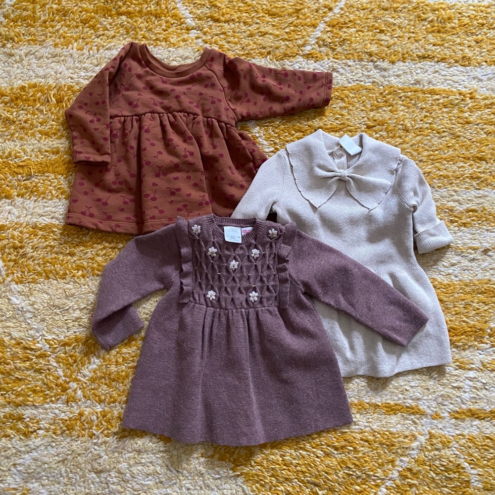 Bundle of 3 Zara and H&M winter baby dresses